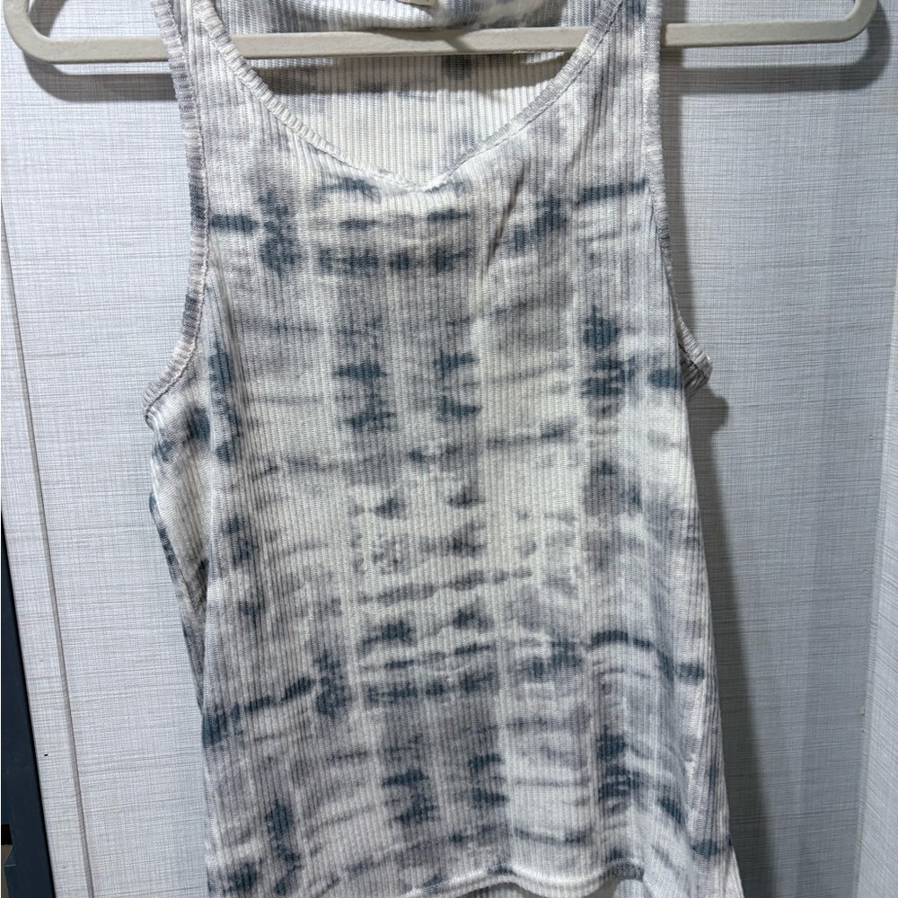 Lucky Brand Gray and White Ribbed Tank Top